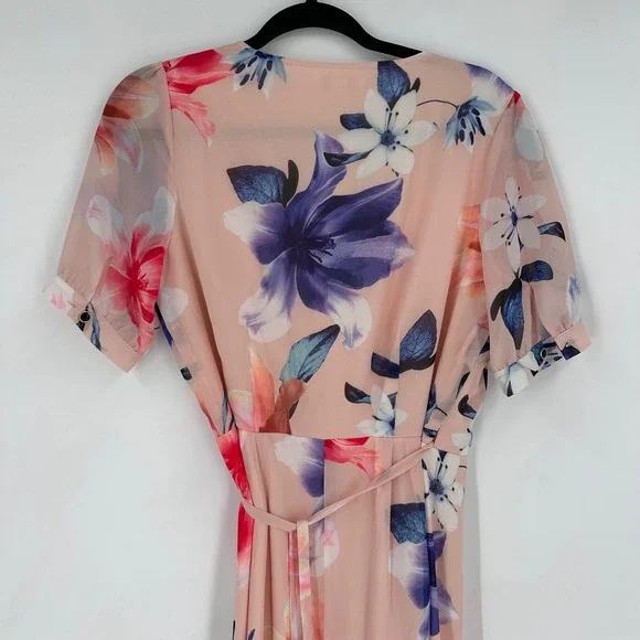 Yumi Kim Wrap Maxi Dress Women S Pink Floral Short Sleeve Wedding Guest Romantic - Picture 5 of 12